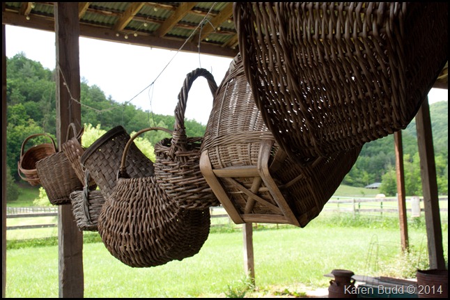 Baskets strung up for the Barn Sale